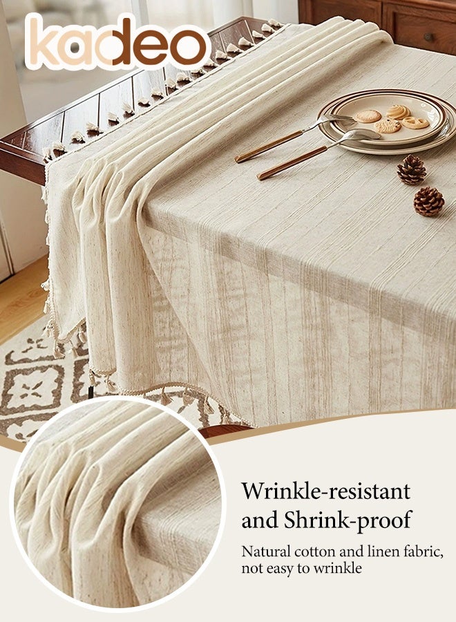 kadeo Rustic Tablecloth with Tassel, Rectangle Decorative Table Cover, Wear-resistant and Dustproof Desktop Decoration, Wrinkle Free for Kitchen Dinning Wedding Buffet 140*200CM - Image 2